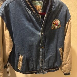 Denim and Tan Varsity Jacket
